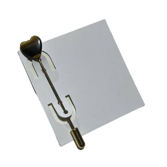 Vintage Tigers Eye Heart Hat Pin/Stick Pin - Natural Stone Lapel Pin - Picture 10 of 12